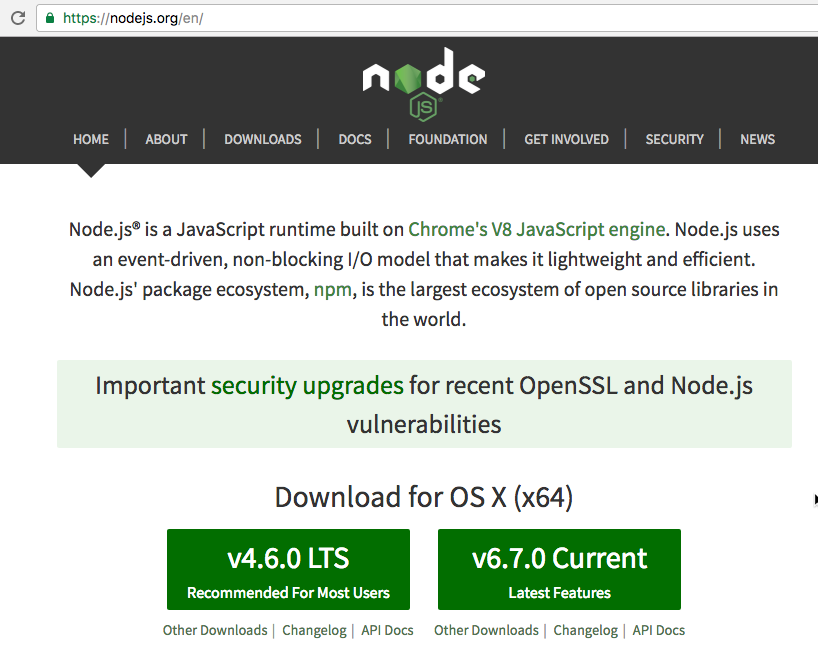 NodeJS install instructions page